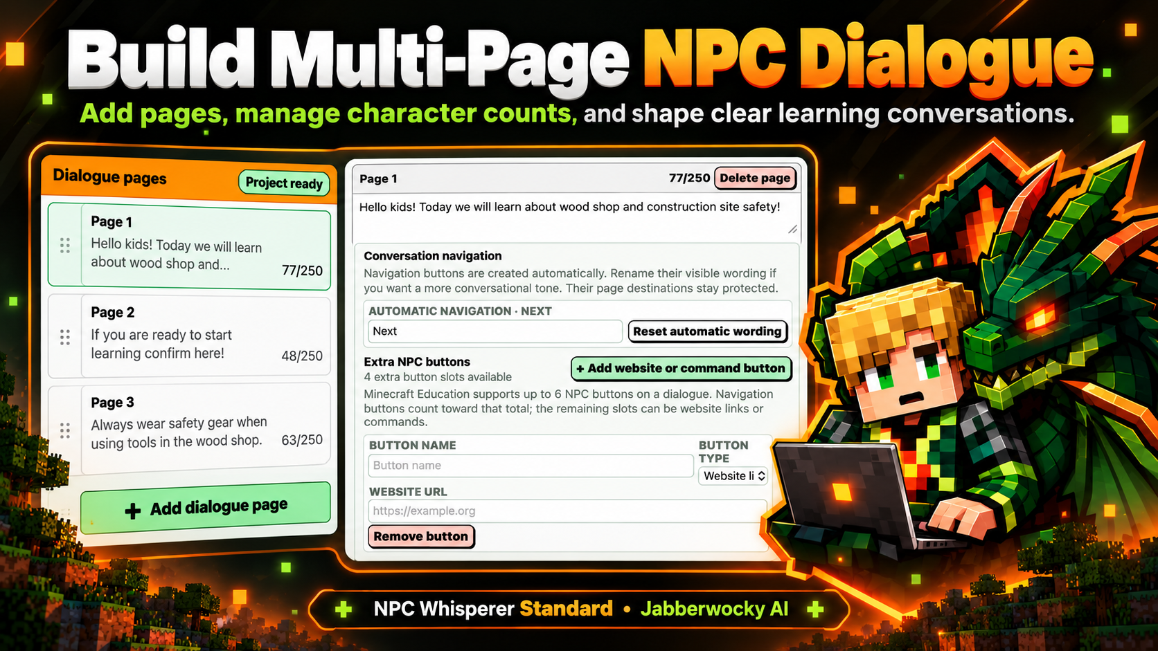 NPC Whisperer Standard | Add Multi-Page Branched Dialogue to NPCs in Minecraft Education Easily and Quickly) cover